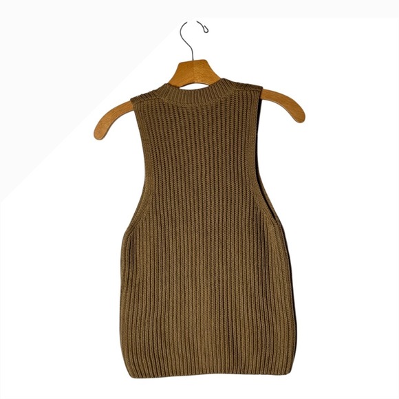 CLOSED Sweater Women XS Tan Nutmeg Cotton Ribbed Knit Sleeveless Top Preppy - Picture 3 of 11